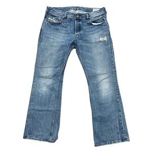 Diesel Zathan 008IK Distressed Ripped Bootcut Blue Denim Jeans Mens 34